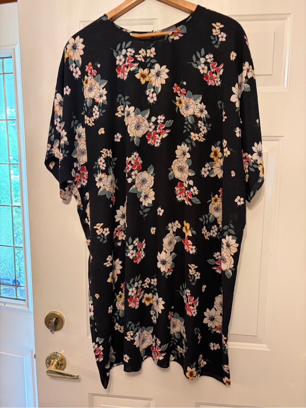 Vince Camuto Black Floral Midi Dress with White, Red & Yellow Blooms